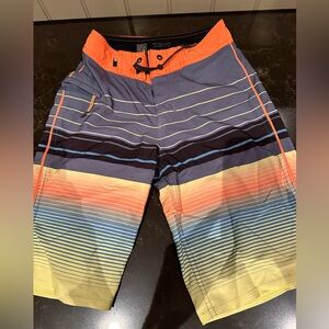 QUIKSILVER Boys Size 23 Grey Yellow & Orange Swim Trunks